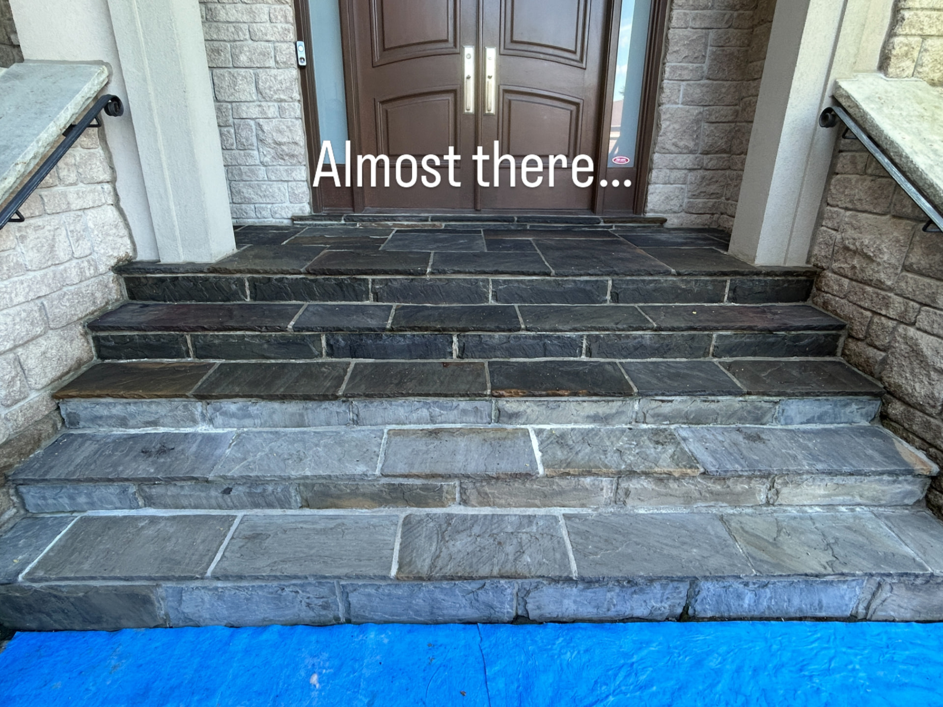 Natural-stone entrance steps during the restoration process